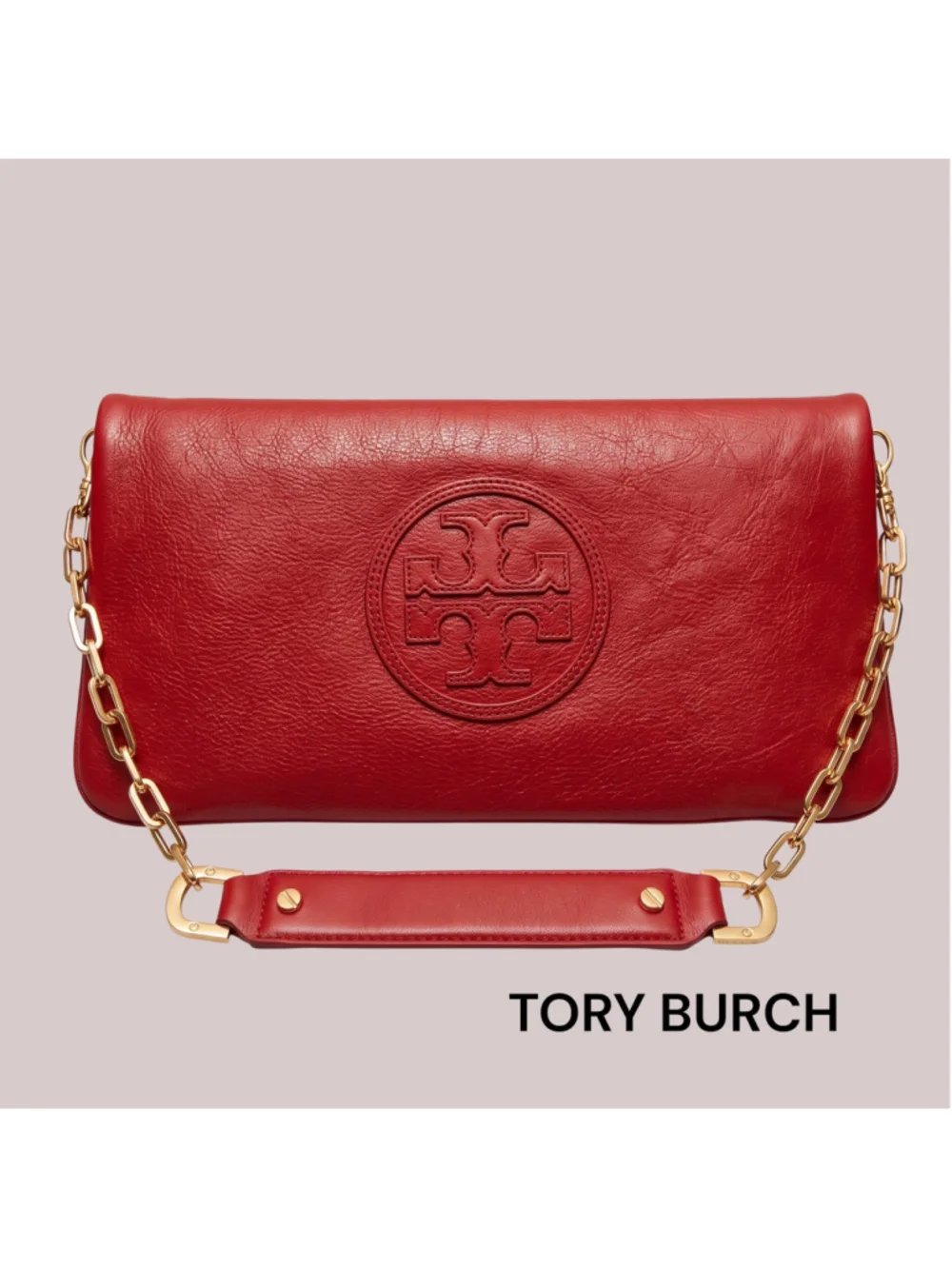 Tory Burch NWT Leather Clutch Bag CLAYTON REVA CLUTCH French Red